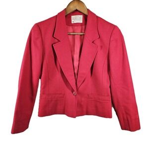 Pendleton VTG Single Breast‎ V-Notch Lined Blazer USA Retro Red 100% Wool 4P